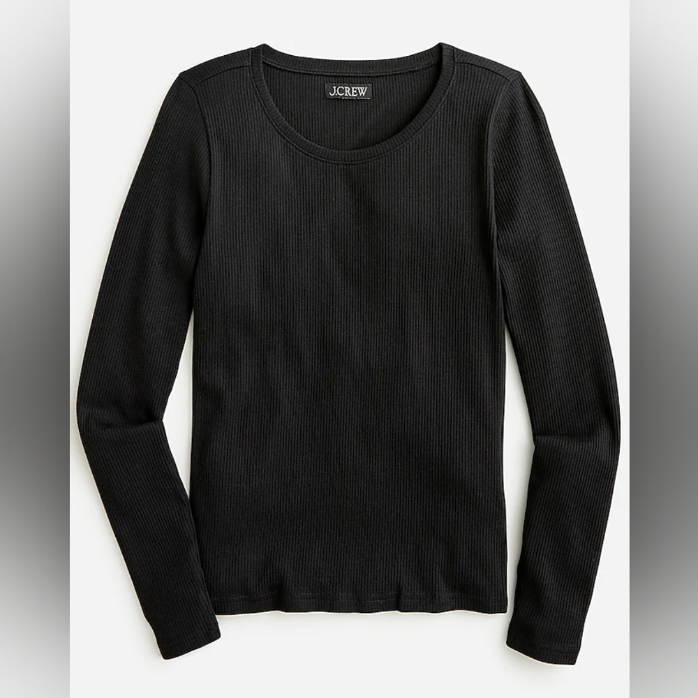 NWT JCREW Black Long-sleeve crewneck T-shirt in vintage rib